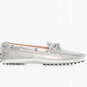 Tods silver loafers
